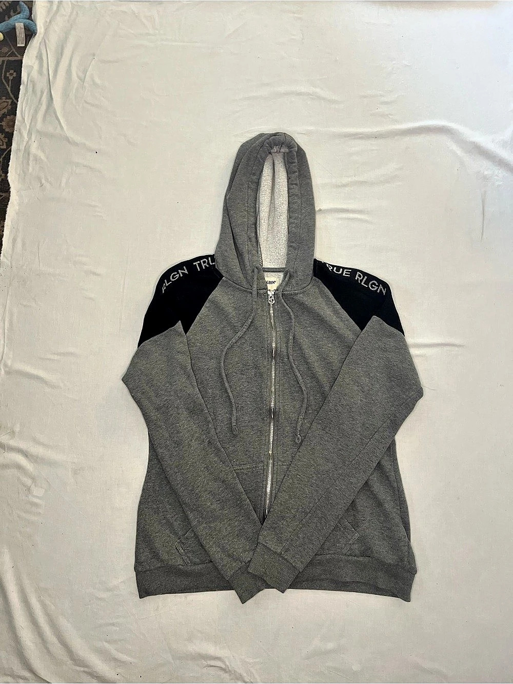True Religion Logo Tape Zip Up Hoodie Gray & Black